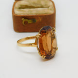 9ct Yellow Gold Large Faceted Citrine Cocktail Ring Vintage 1964 Birmingham