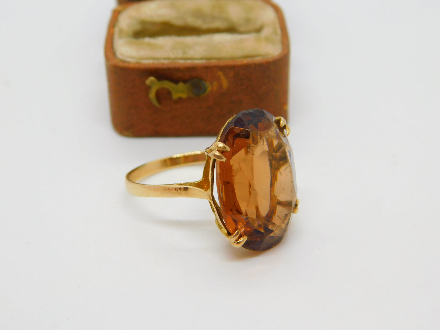 9ct Yellow Gold Large Faceted Citrine Cocktail Ring Vintage 1964 Birmingham