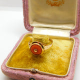 Victorian French Export 18ct Gold & Red Coral Band Ring Antique c1900