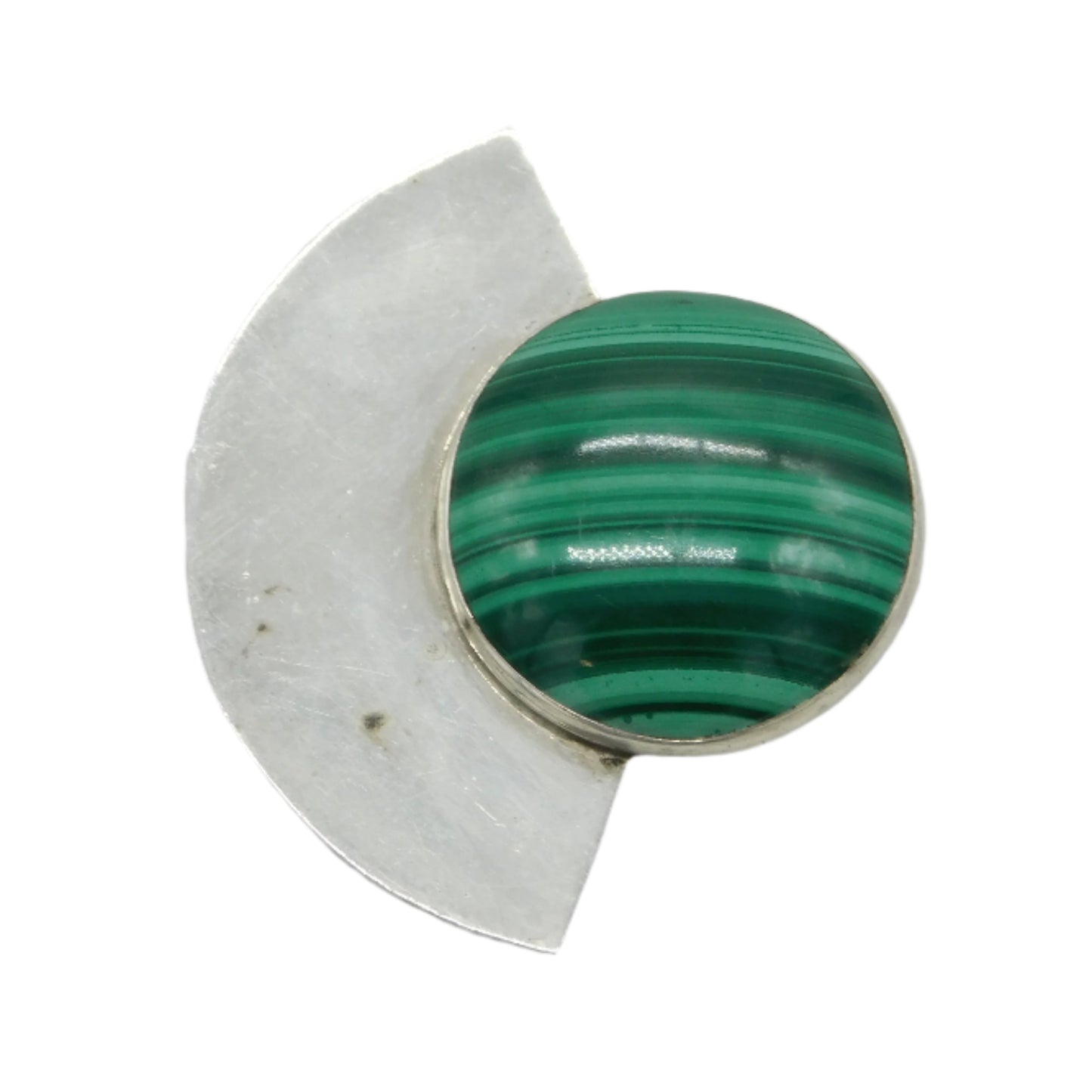 Great Falls Metal Works Sterling Silver Malachite Absract Brooch Vintage c1970