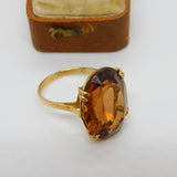 9ct Yellow Gold Large Faceted Citrine Cocktail Ring Vintage 1964 Birmingham