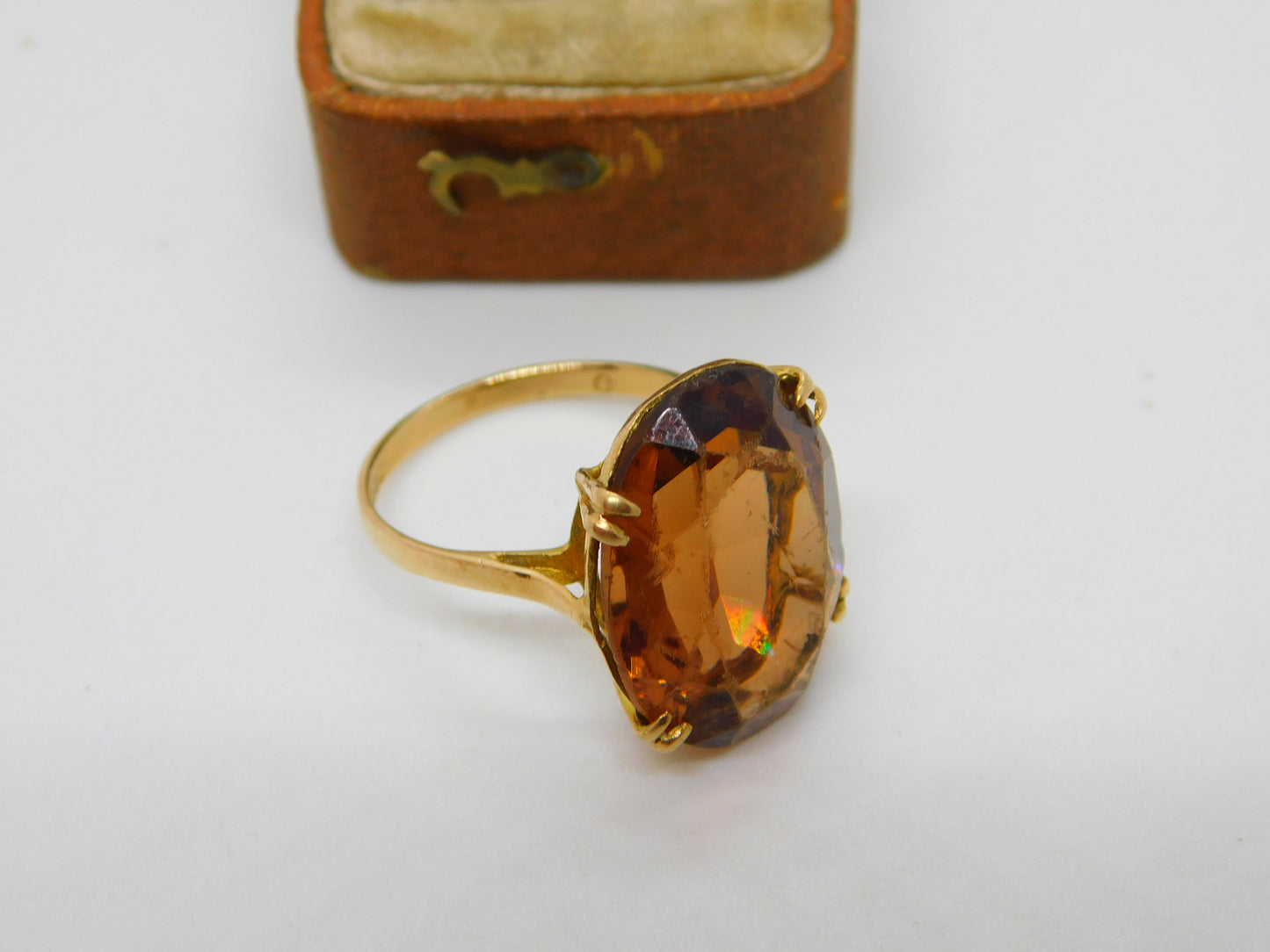 9ct Yellow Gold Large Faceted Citrine Cocktail Ring Vintage 1964 Birmingham