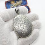 Large Victorian Sterling Silver Floral Pattern Locket 1898 Birmingham Antique