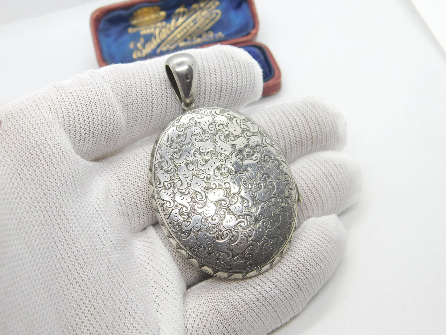 Large Victorian Sterling Silver Floral Pattern Locket 1898 Birmingham Antique