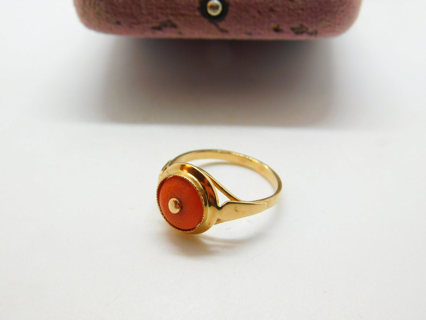 Victorian French Export 18ct Gold & Red Coral Band Ring Antique c1900