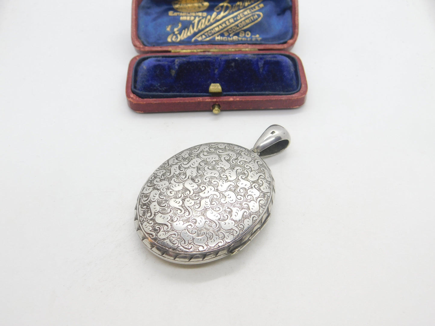 Large Victorian Sterling Silver Floral Pattern Locket 1898 Birmingham Antique