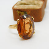 9ct Yellow Gold Large Faceted Citrine Cocktail Ring Vintage 1964 Birmingham
