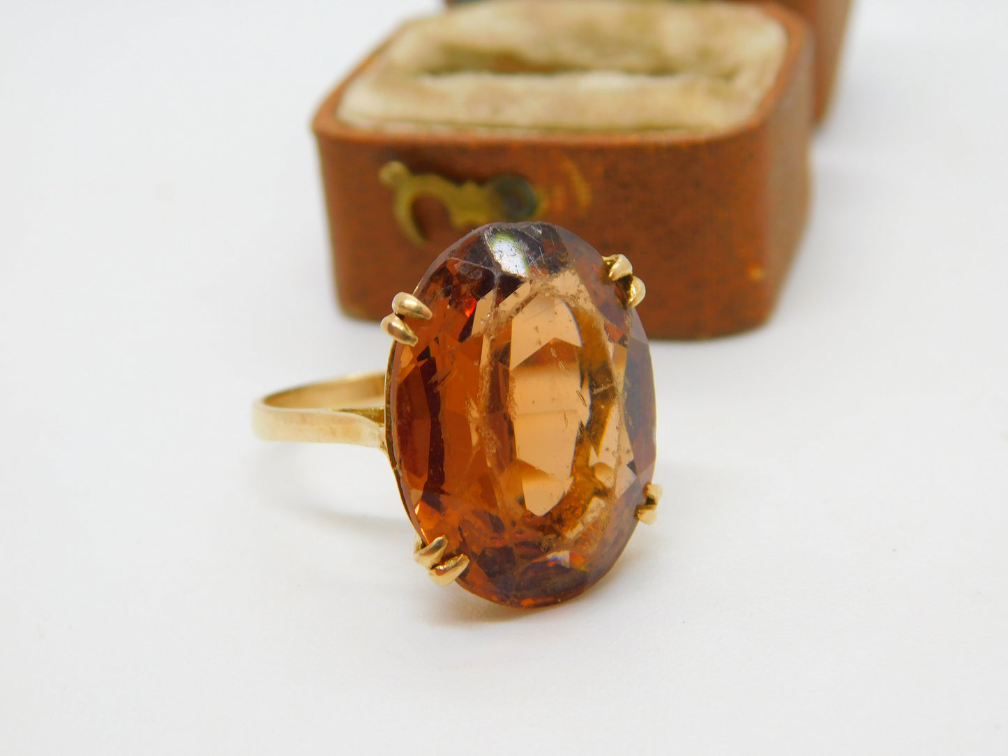 9ct Yellow Gold Large Faceted Citrine Cocktail Ring Vintage 1964 Birmingham