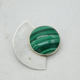 Great Falls Metal Works Sterling Silver Malachite Absract Brooch Vintage c1970