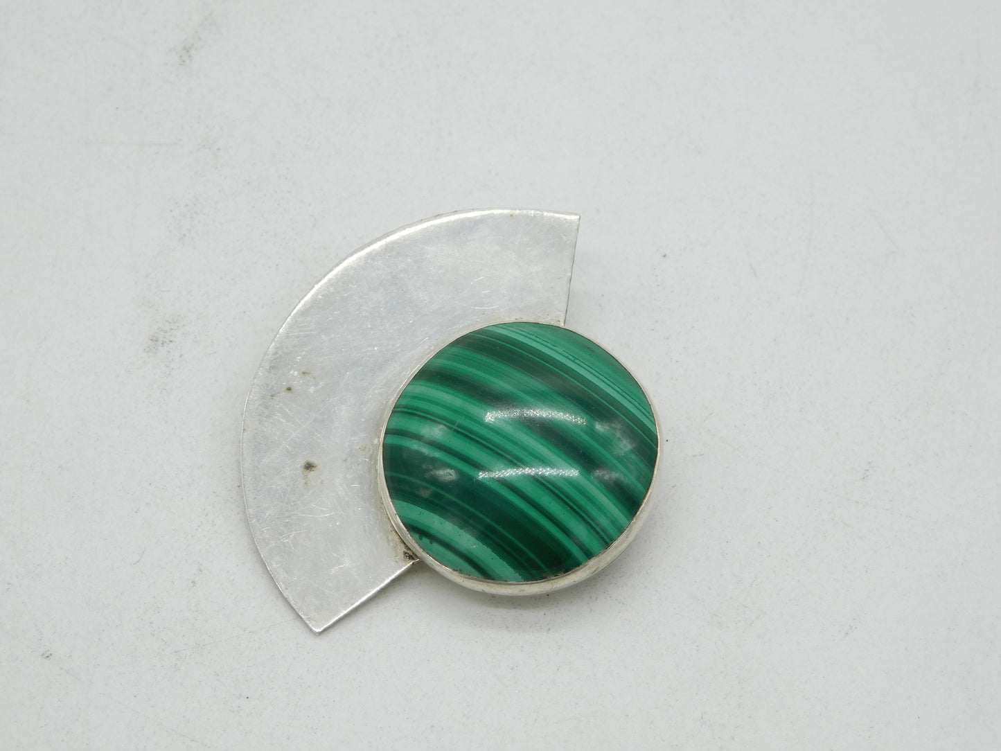Great Falls Metal Works Sterling Silver Malachite Absract Brooch Vintage c1970