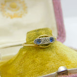 Victorian 18ct Yellow Gold, Diamond & Sapphire Crossover Ring Antique c1890