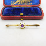 15ct Yellow Gold, Seed Pearl & Amethyst Sweetheart Brooch c1910 Antique