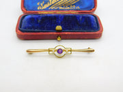 15ct Yellow Gold, Seed Pearl & Amethyst Sweetheart Brooch c1910 Antique