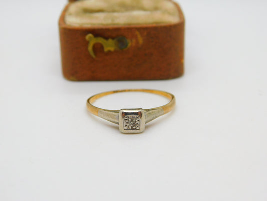 18ct Yellow Gold Platinum Set Diamond Dress Ring Antique c1920 Art Deco