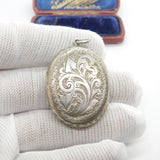 Victorian Sterling Silver Floral Pattern Double Locket Pendant Antique c1880