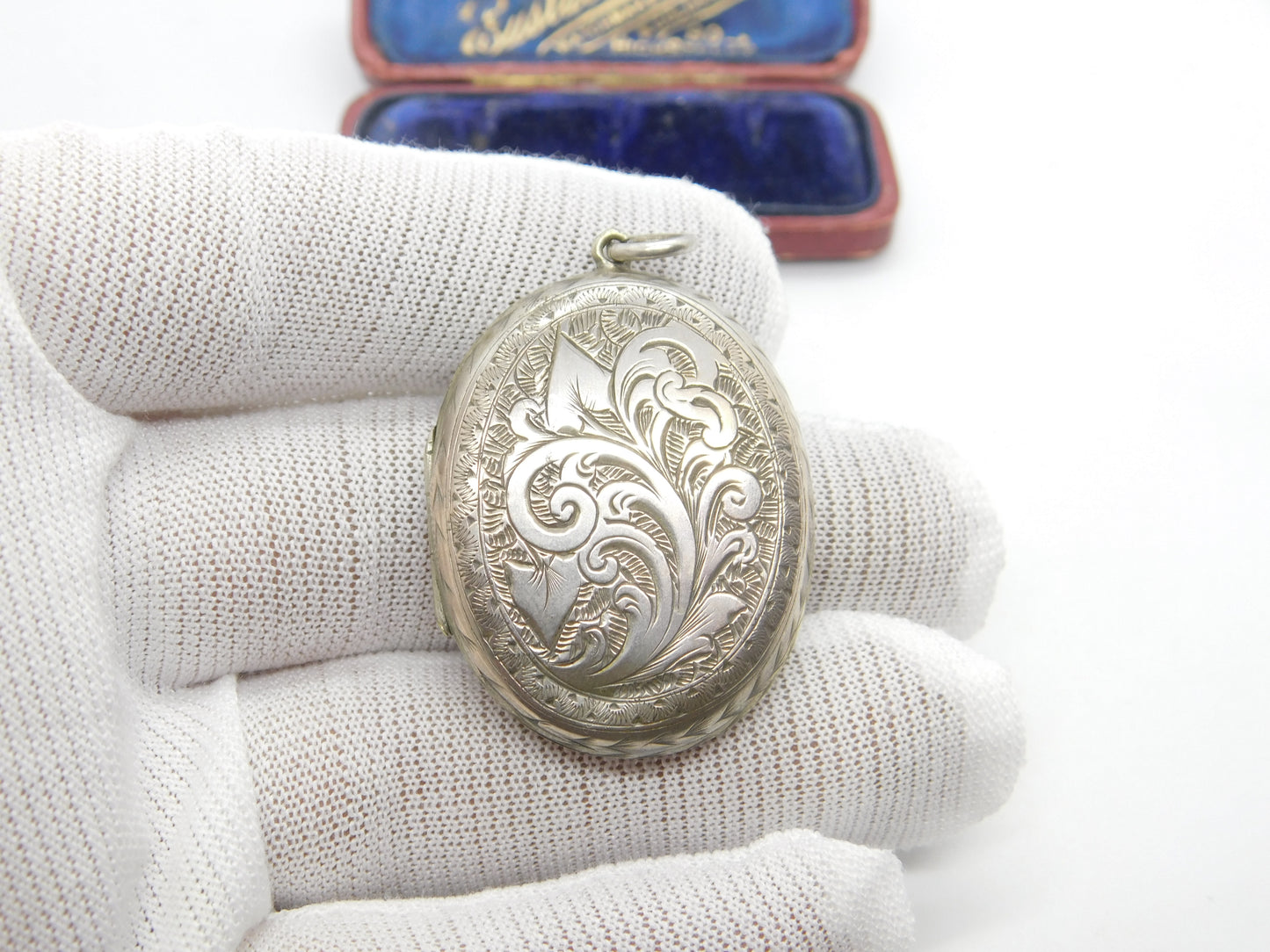 Victorian Sterling Silver Floral Pattern Double Locket Pendant Antique c1880