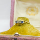 Victorian 18ct Yellow Gold, Diamond & Sapphire Crossover Ring Antique c1890