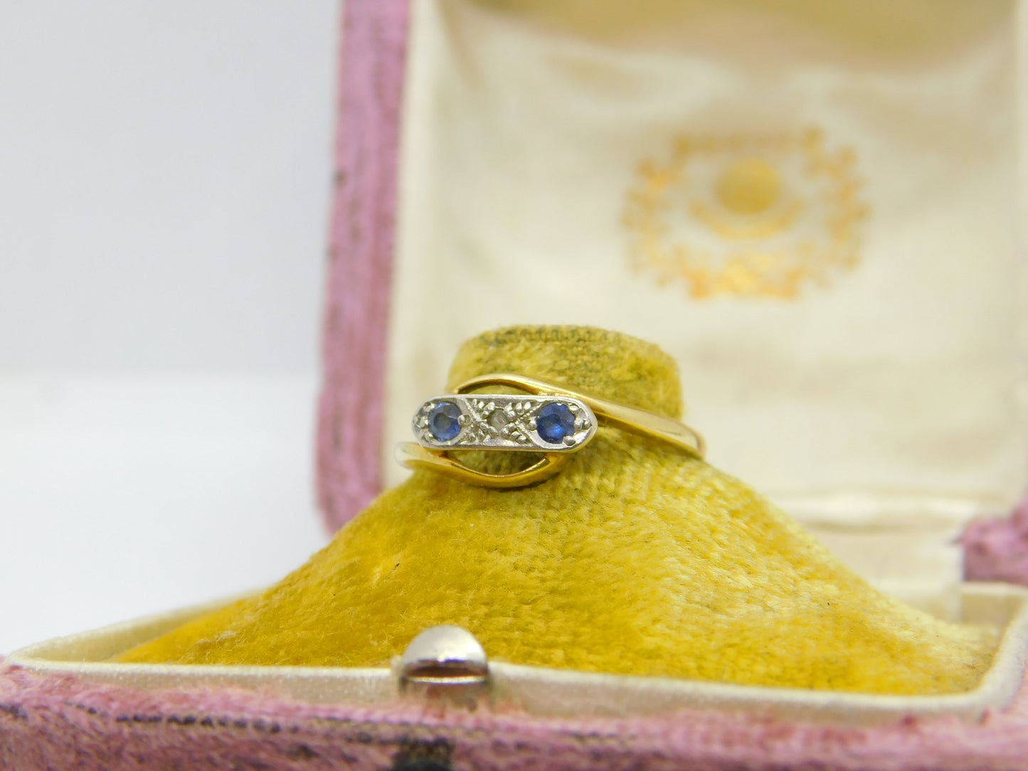 Victorian 18ct Yellow Gold, Diamond & Sapphire Crossover Ring Antique c1890