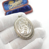 Victorian Sterling Silver Floral Pattern Double Locket Pendant Antique c1880