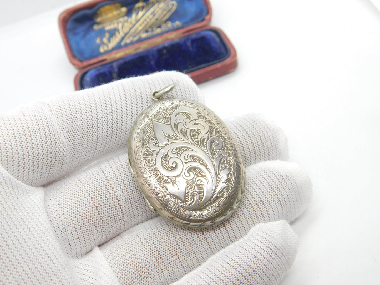 Victorian Sterling Silver Floral Pattern Double Locket Pendant Antique c1880