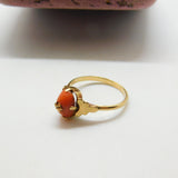 Edwardian 9ct Gold, Cabochon Coral & Diamond Band Ring Antique c1910