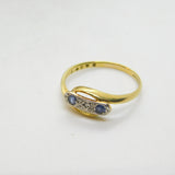 Victorian 18ct Yellow Gold, Diamond & Sapphire Crossover Ring Antique c1890