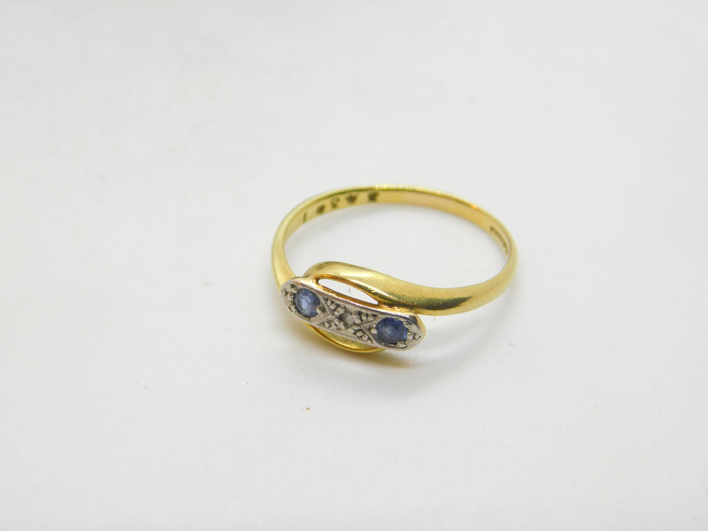 Victorian 18ct Yellow Gold, Diamond & Sapphire Crossover Ring Antique c1890