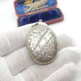 Victorian Sterling Silver Floral Pattern Double Locket Pendant Antique c1880