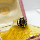 Victorian 9ct Gold, Black Enamel & Hair Mourning Ring Antique 1866 Birmingham