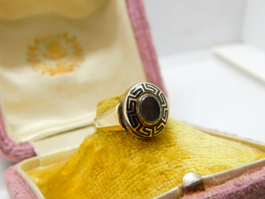 Victorian 9ct Gold, Black Enamel & Hair Mourning Ring Antique 1866 Birmingham