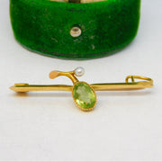 Edwardian 15ct Yellow Gold, Emerald & Pearl Floral Brooch Antique c1910