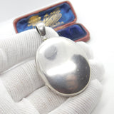 Large Victorian Sterling Silver Minimal Double Locket Pendant Antique c1900