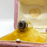 Victorian 9ct Gold, Black Enamel & Hair Mourning Ring Antique 1866 Birmingham