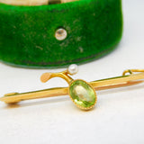 Edwardian 15ct Yellow Gold, Emerald & Pearl Floral Brooch Antique c1910