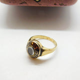 Victorian 9ct Gold, Black Enamel & Hair Mourning Ring Antique 1866 Birmingham