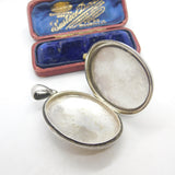 Large Victorian Sterling Silver Minimal Double Locket Pendant Antique c1900