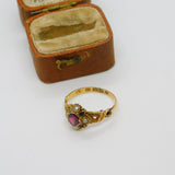 Victorian 15ct Gold, Garnet, Seed Pearl & Emerald Dress Ring 1888 Birmingham