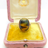 9ct Yellow Gold Cabochon Tiger's Eye Signet Ring Vintage c1950 Size M 1/2 UK
