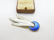 Norwegian Sterling Silver Guilloche Enamel Explosion Brooch Antique c1940