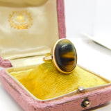 9ct Yellow Gold Cabochon Tiger's Eye Signet Ring Vintage c1950 Size M 1/2 UK