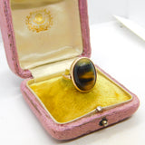 9ct Yellow Gold Cabochon Tiger's Eye Signet Ring Vintage c1950 Size M 1/2 UK