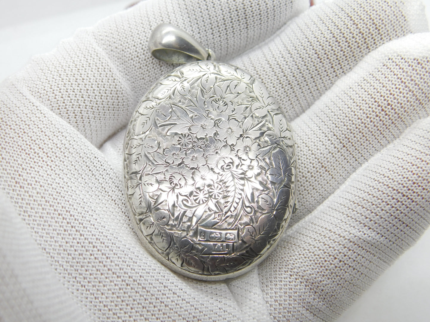 Victorian Sterling Silver Large Floral Locket 1883 Birmingham Adie & Lovekin