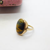 9ct Yellow Gold Cabochon Tiger's Eye Signet Ring Vintage c1950 Size M 1/2 UK