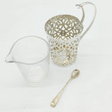 Sterling Silver Mounted Glass Milk or Cream Jug Antique 1926 Birmingham Deco
