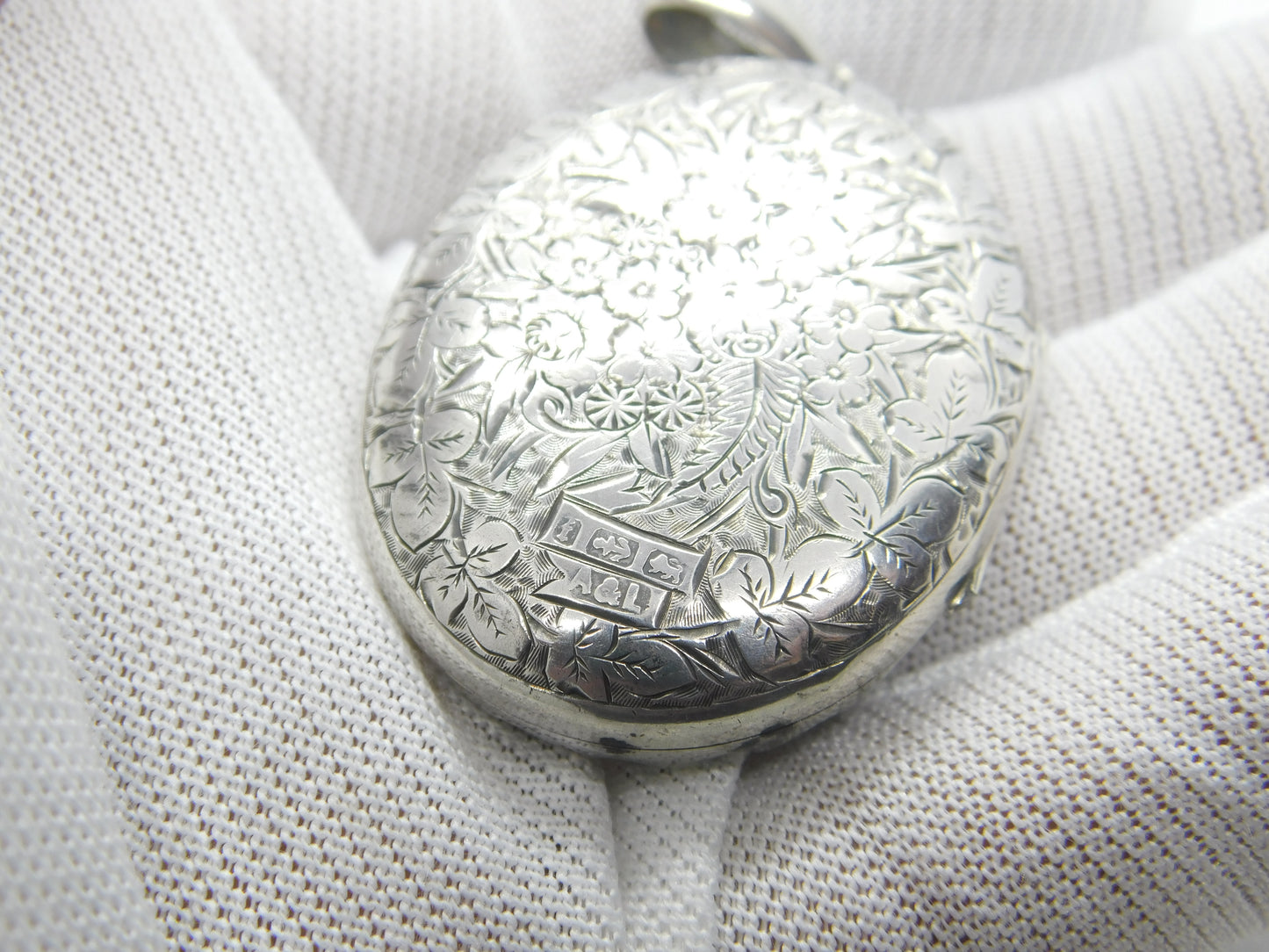 Victorian Sterling Silver Large Floral Locket 1883 Birmingham Adie & Lovekin