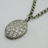 Victorian Sterling Silver Leaf Pattern Sweetheart Locket Necklace Antique
