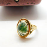 9ct Yellow Gold & Cabochon Moss Agate Signet Ring Vintage c1960 Size O UK