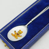Boxed Sterling Silver & Colourful Enamel Teddy Bear Christening Spoon Vintage
