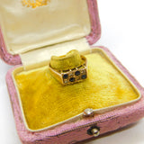9ct Yellow Gold, Sapphire & Diamond Modernist Statement Ring Vintage c1990