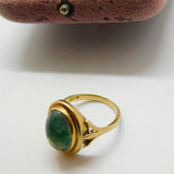 9ct Yellow Gold & Cabochon Moss Agate Signet Ring Vintage c1960 Size O UK